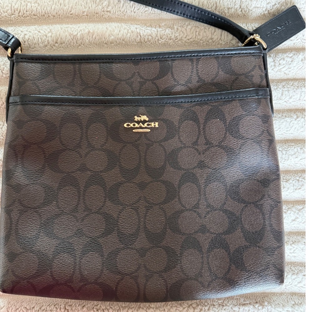 Coach Rowan File Bag Signature Canvas Mahogany Black Crossbody F29210 - Picture 1 of 14